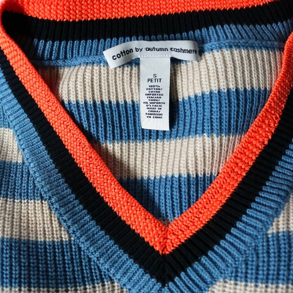 Cotton By Autumn Cashmere Sweater Women's Petite Small Stripes Blue Coral Black - Picture 7 of 10